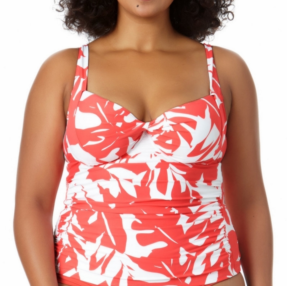 NWT - Anne Cole - Coastal Palm Retro Twist Underwire Tankini Top - 34DD/36D